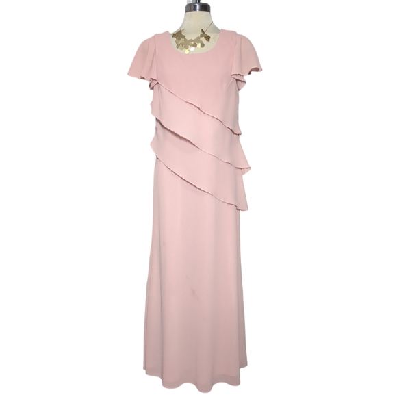 TRADITION  Pink Embellished Trimmed Ruffles  Formal Maxi Dress Size 12 - Picture 1 of 15